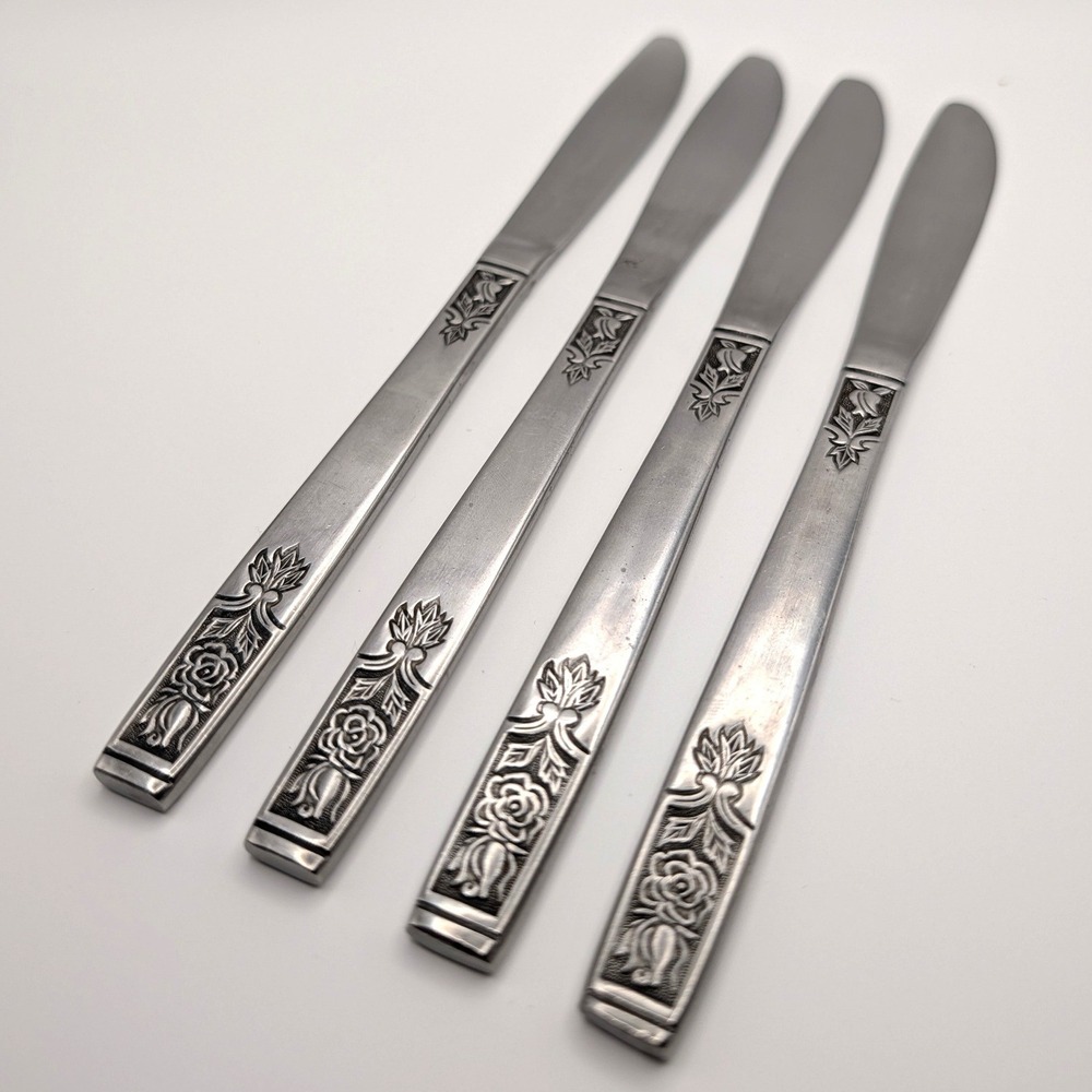 Imperial International Young Rose Stainless Dinner Knives Set of 4 Korea 8.25"